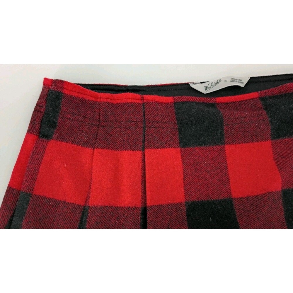 Buffalo Plaid Wool Blend Mini Skirt Red Black Lined Pleated Cabincore Size 10 - Picture 10 of 12